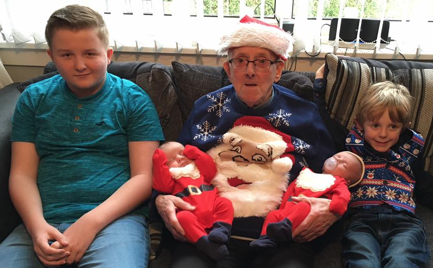 with his family